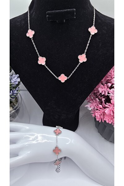 ahsenaksesuar2025 Büyük Boy Pembe Van Cleef Yonca Model Gümüş Renk Paslanmaz ...