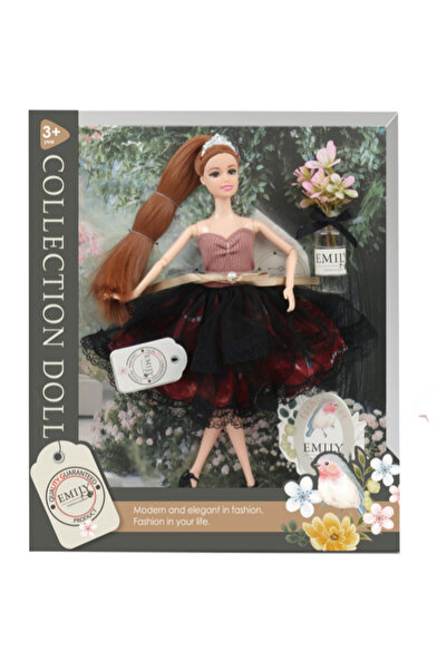Family Center دمية إميلي للأزياء مع فستان أحمر وأسود وإكسسوارات