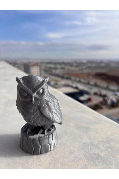 Katmanatolye Gri Baykuş Biblosu-3D Baskı Dekoratif Masa Üstü Obje