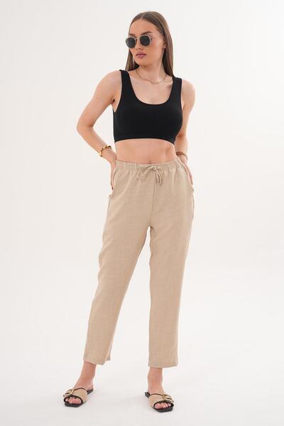 ŞİMAL Women's Carrot Leg Linen Trousers - 260162