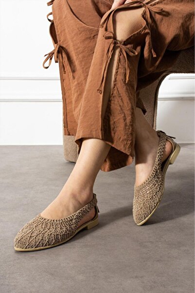 Beyond Women's Mink Open-Back Bowknot Knitwear Ballerina Shoes 1cm Byndmtf03