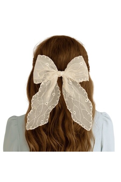 Mixbo Large Lace Bow Hair Clip, Cream