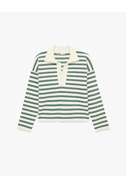 Koton Long Sleeve Polo Neck Striped Oversize Knit Sweater