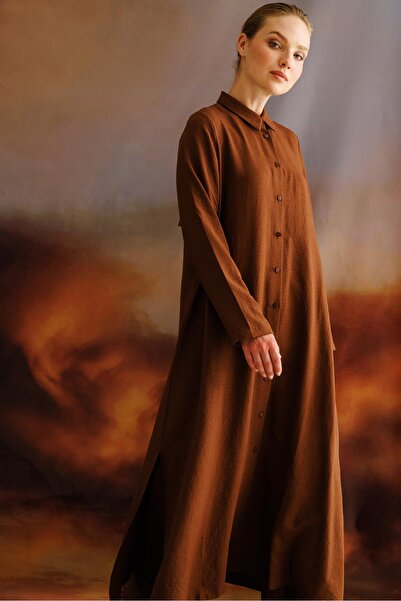 Micca NOUVO SET İpekçe Doku Kap/Elbise - Pantalon Takım-Kahve