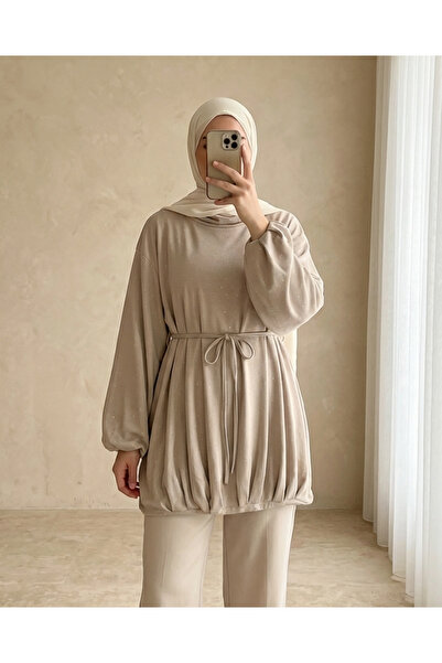 Modamorfo Half-High Collar Sweatshirt with Elasticated Skirt and Lace-Up Wais...