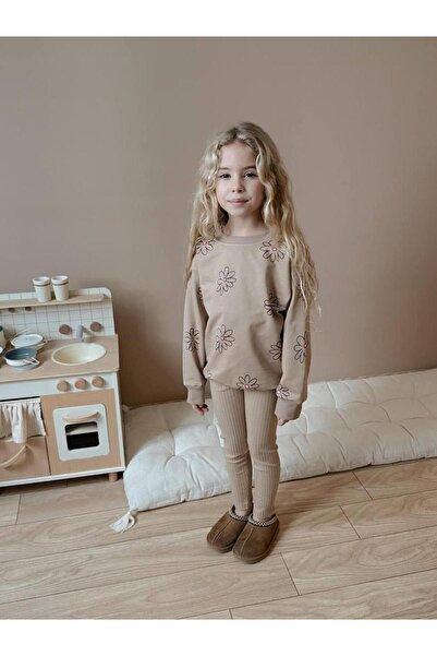 öykümgaleria Girl's Seasonal Ribbed Leggings Top and Bottom Set