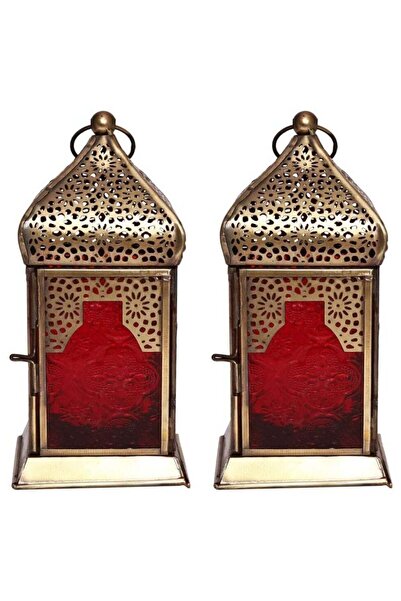 Generic Handmade Decorative Candle Holder Vintage Lantern| Red | Iron 2PC