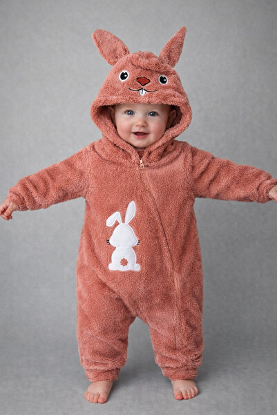 Chicsy Baby بدلة أطفال شتوية من القطيفة بقلنسوة وسحاب على شكل أرنب حلو