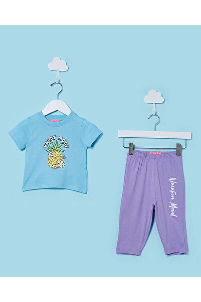 REDTAG طقم بيجاما مطبوع باللونين الأزرق والبنفسجي للفتيات الصغيرات (قطعتان)