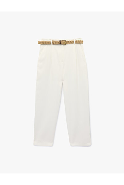 Koton Belted Straight-Leg Comfortable Fit Carrot Pants with Pockets