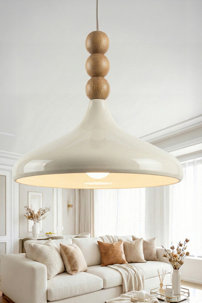 Marrien Nova Bohem Ahşap 3 Boncuklu Krem Metal Sarkıt (35 cm) | Yemek Masası ...