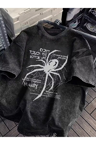 Le Savu Washable Gothic Spider Printed Unisex Oversize Vintage T-Shirt