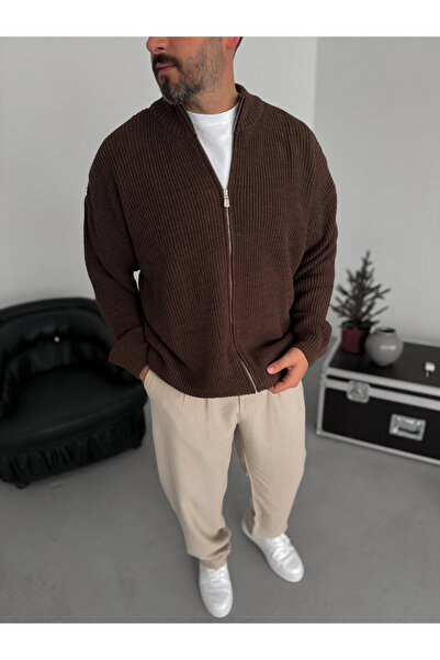 BYBASICMAN Coffee-Colored Zippered Knitwear Knitted Cardigan Jj-181