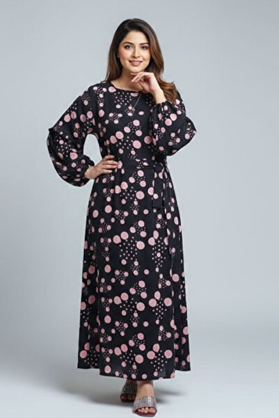 dorbe dot printed round neck puff style full sleeves string closure long maxi...