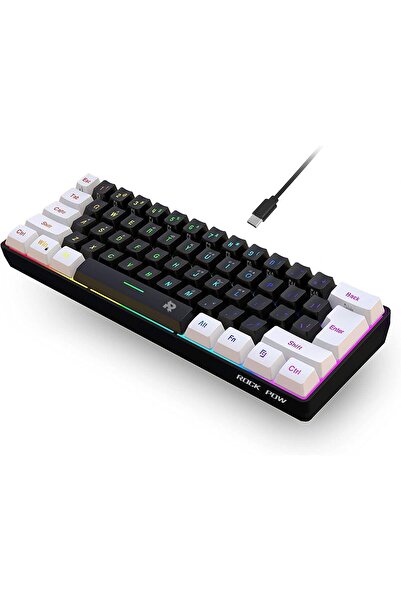 ROCK POW 60% Wired Gaming Keyboard, Small RGB Backlit Membrane Gaming Keyboar...