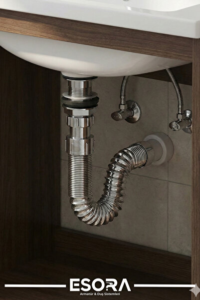 ESORA Pop-up Krom Kaplama Bas-stop Körüklü Lavabo Eviye Sifon