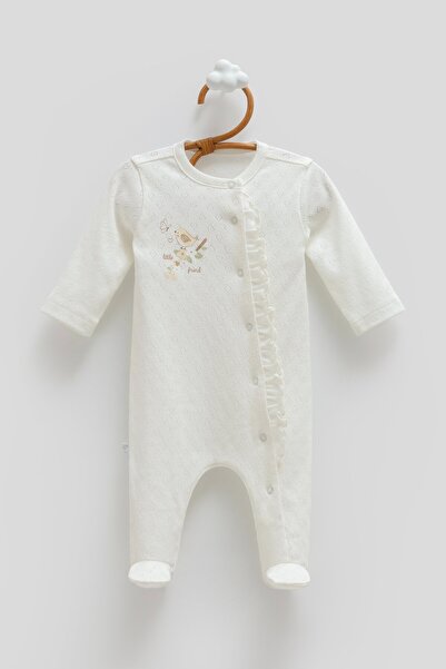 Caramell All Time Girl Jacquard Jumpsuit for 0-6 Months - Ecru