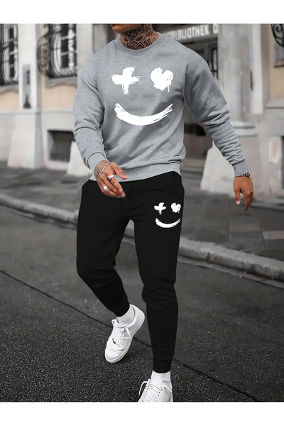 mercoledi Gulen Face Printed Unisex Women/Men Crewneck Oversize Bottom/Top Sw...