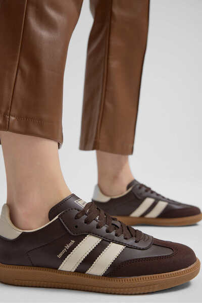 Tonny Black Unisex Brown Beige Thermo Sole Side Striped Lace-Up Sports Shoes