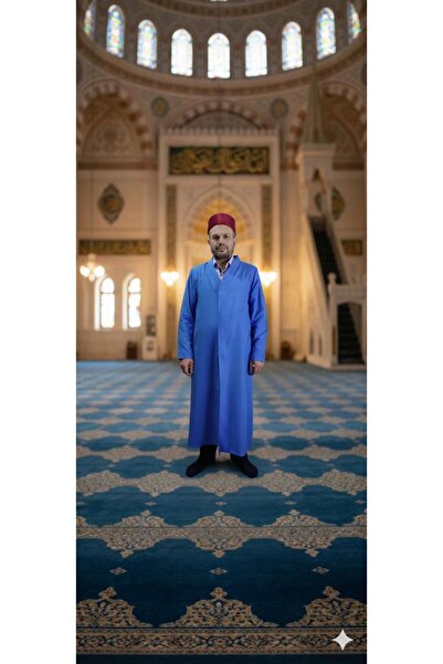 koçaktoptan Cübbe Buhara Collar Plain Cobalt Blue