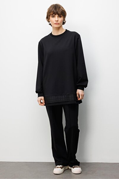 Micca JKR Garni Detaylı Örme Pantolon Kombinli Takım-Siyah