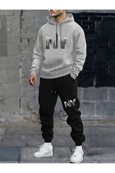 mercoledi Text Printed Men's Hooded Top and Bottom Set Oversize Tracksuit Set...