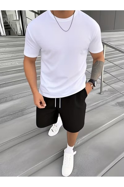 PAVRO Unisex Oversize Shorts Set Top and Bottom Two-Piece Casual Straight Sho...