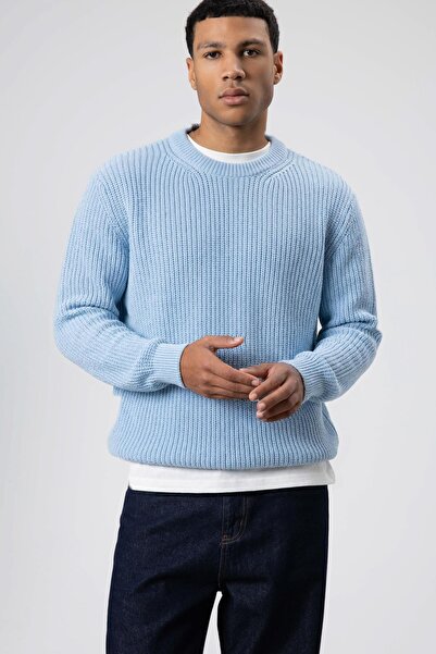VAMOSCLO Crew Neck Oversized Knitwear Sweater Baby Blue