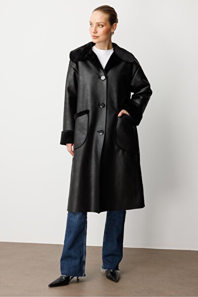 Micca Çift Taraflı Kullanım İmkanlı Zamansız Hafif Manto Kaban-Siyah