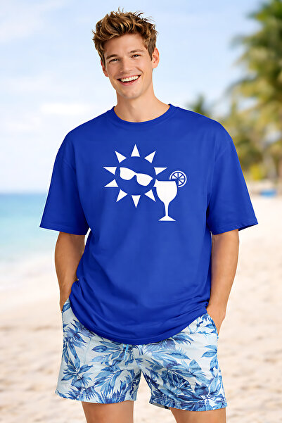 ArtYus Sun and Goblet Printed Summer Themed Cotton Relaxed Fit Round Neck Uni...