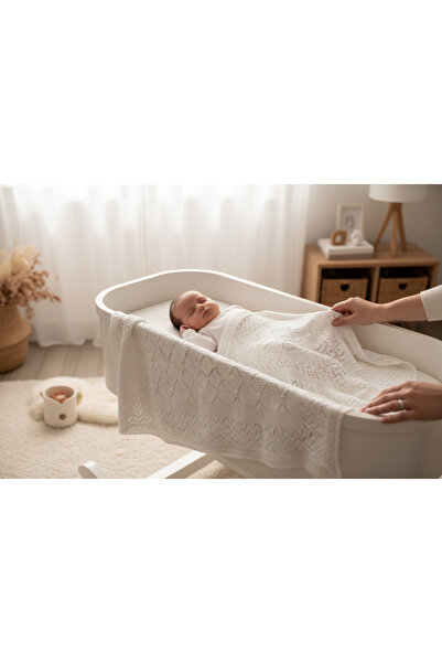 balbeybi Pearl Stone Knitted Baby Blanket Blue, Cotton Textured, Newborn Prem...