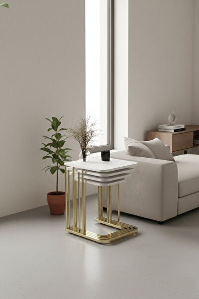 Zigon 4 LÜ TEKERLEKLİ METAL AYAK SEHPA MDF