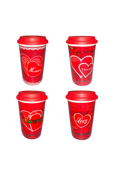 Party Magic Valentine Mug with Lid 12.5cm – Romantic Heart-Themed Travel Tumb...