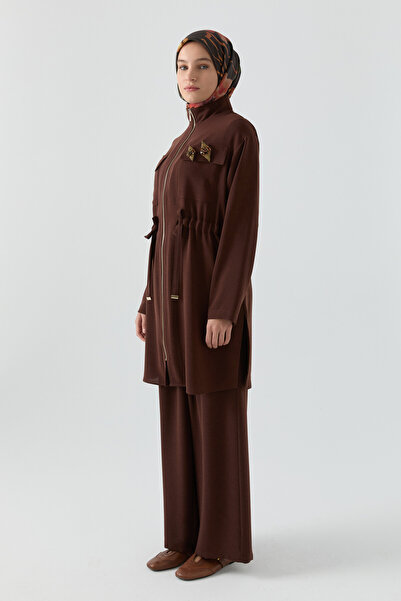 Tuğba Aplike Cep Detaylı Takım - Toprak