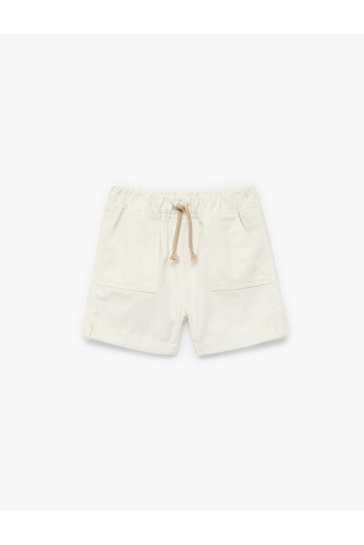 Koton Cotton Pocketed Double-Legged Gabardine Shorts with Tie Waist