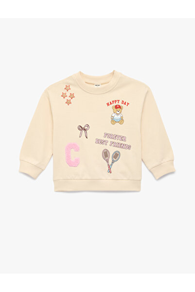 Koton Swea imprimată cu mânecă lungă, din bumbac, cu guler tip crewneck tricou