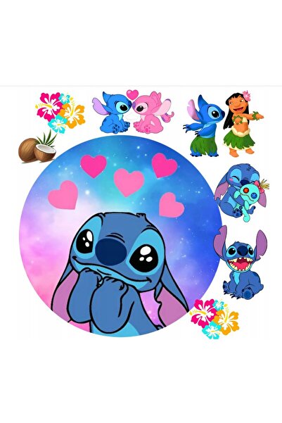 hediyehobihersey Stitch ve lilo Yenilebilir Pasta Kurabiye Şeker Hamuru Kağıt...