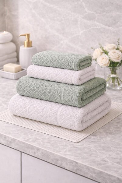 Casa Camelia Soft Textured Cotton 4 Piece Bath and Hand Face Towel Set