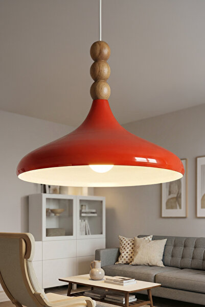 Marrien Nova Bohem Ahşap 3 Boncuklu Turuncu Metal Sarkıt (35 cm) | Yemek Masa...