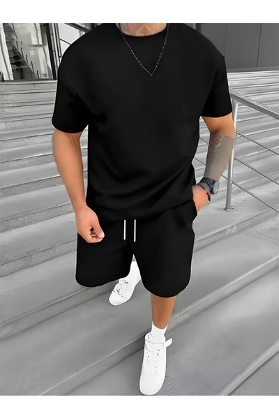 PAVRO Unisex Oversize Shorts Set Top and Bottom Two-Piece Casual Straight Sho...