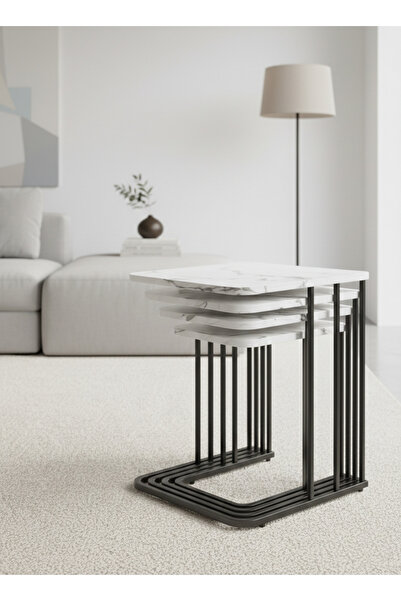 Zigon 4 LÜ TEKERLEKLİ METAL AYAK SEHPA MDF