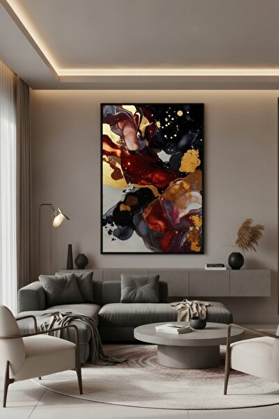 hollywest Lüks Hareli Akışkan Form Geçişli Duvar Sanatı | Bordo & Altın Moder...