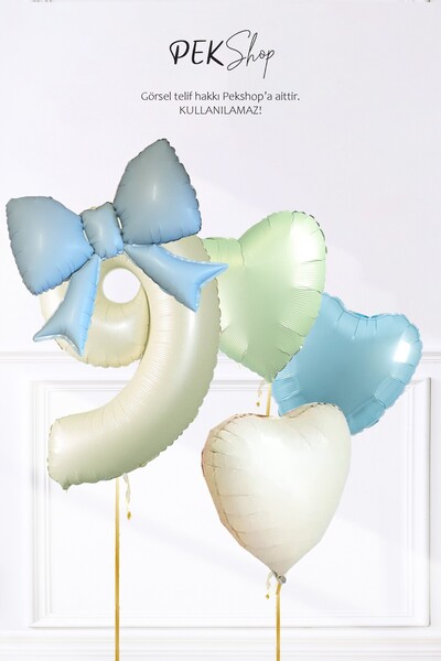 PEKSHOP Pink Bow 9 Year Old Birthday Balloon Set with 3 Heart Balloons Set224