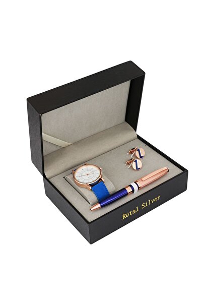 Corato Rital Silver Men's Set, Copper Blue