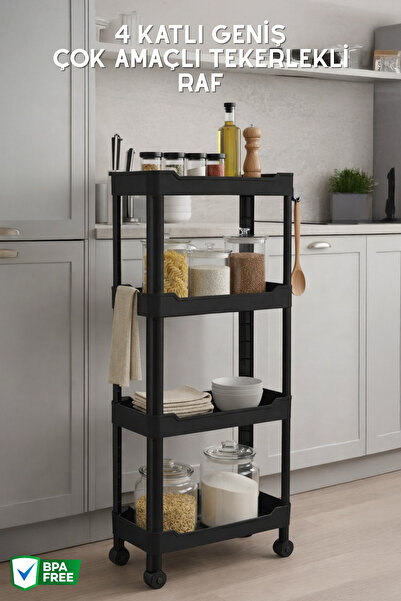 Nandy Home 4 Katlı Geniş, Tekerlekli Düzenleyici Raf, Çok Amaçlı Tekerlekli O...