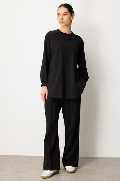 Micca Yüksek Soft Pamuk İçerikli Pis Dikiş Detaylı Basen Örten Pantolon ve Tu...