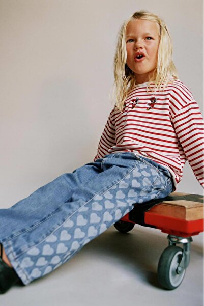 Elefantejr PANTALONI DENIM CU DETALII ÎN FORMĂ DE INIMĂ