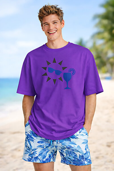 ArtYus Sun and Goblet Printed Summer Themed Cotton Relaxed Fit Round Neck Uni...