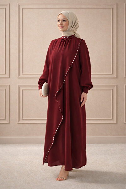 Abiye Diyarı Γυναικείο φόρεμα από ύφασμα κρεπ με πέρλες και πέτρες Nazende Te...