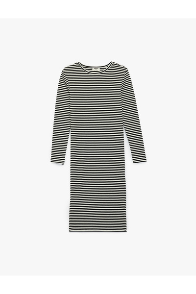 Koton Rochie midi cu mâneci lungi, decolteu tip crewneck și dungi